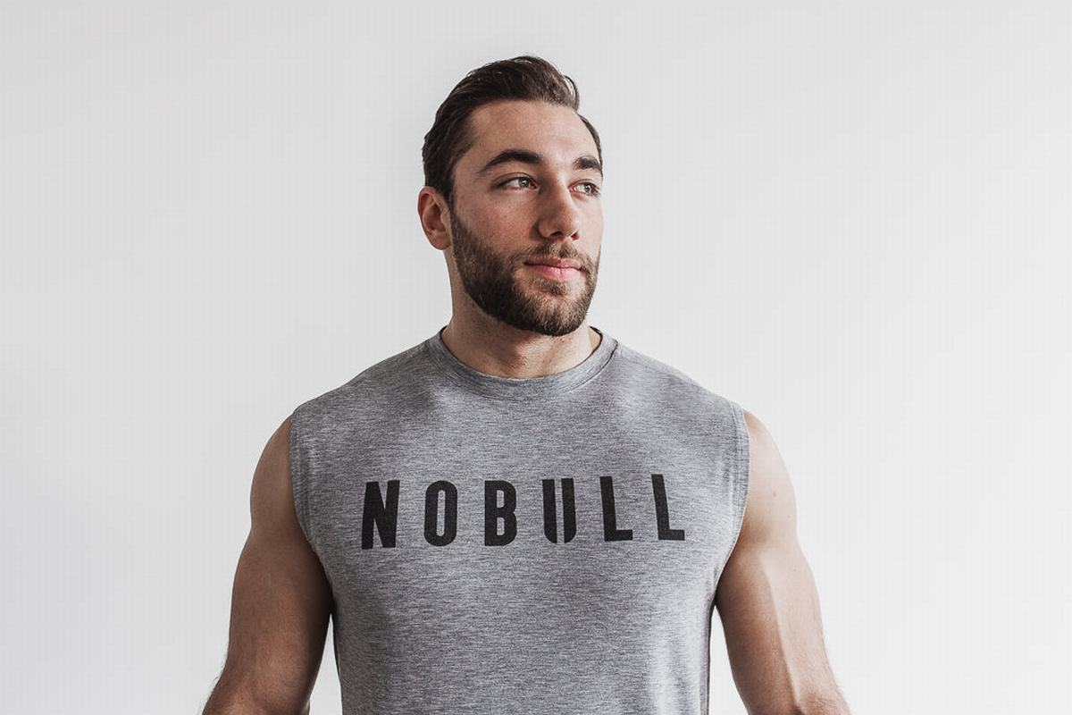 Nobull Sleeveless Men\'s T Shirts Grey | Australia (JU8943)